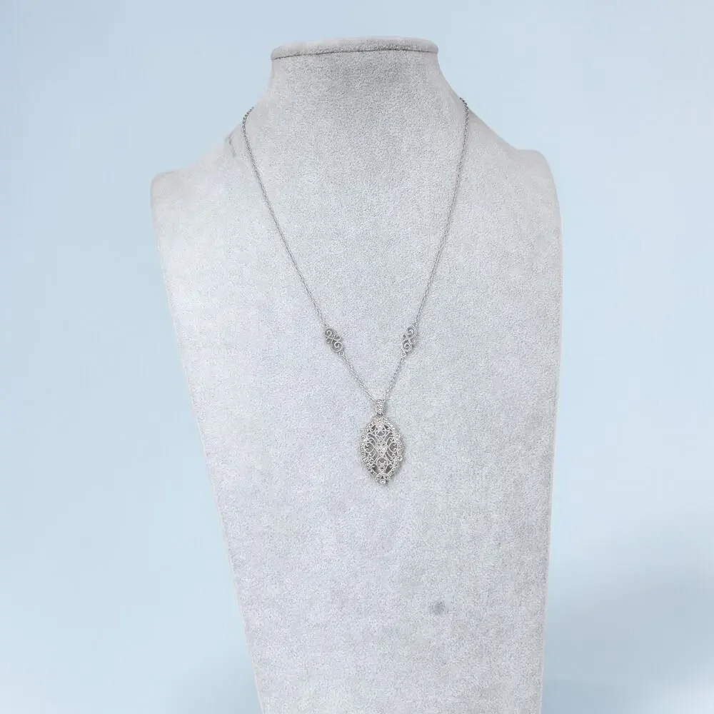 Vintage Sterling Silver Thai Filigree Pendant Necklace SAS Signed 18 Inch 6.8g - Picture 10 of 12